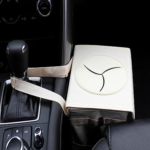 AOKJOY Car Garbage can with lid Leak Proof Vehicle Trash Can 3 Storage Pockets Hanging Waterproof car Trash Bag for SUV Beige - Image 5