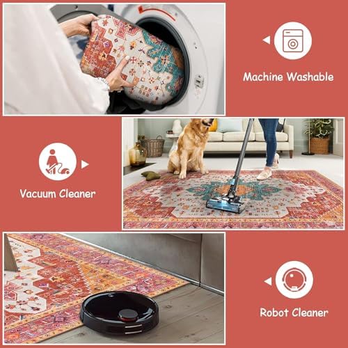 Moynesa Ultra-Thin Washable 10x14 Area Rugs for Bedroom, Pink Large Living Room Rug Non Slip, Medallion Oriental Indoor Floor Carpet for Dining Room Table Dorm Home Office Decor - Image 4