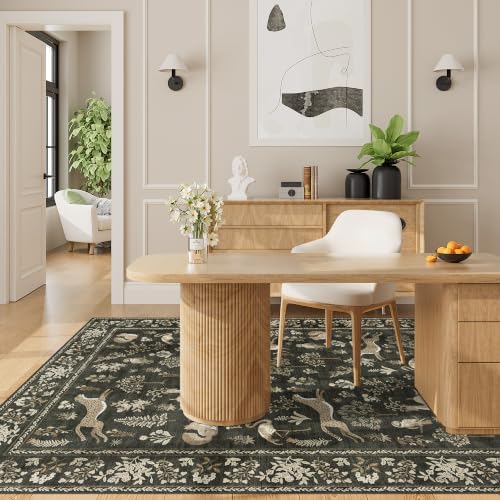 DUKINO 4x6 Area Rug, Washable Rug for Living Room Non Slip, Charcoal Black - Image 6