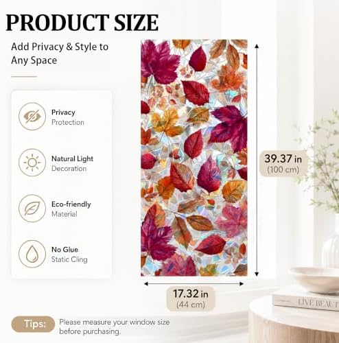 Colorful Fall Leaves Window Privacy Film 17x39in Static Cling PVC Sticker - Image 2
