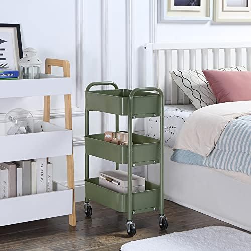 SunnyPoint 3-Tier Delicate Compact Rolling Metal Storage Organizer - Mobile Utility Cart Kitchen/Under Desk Cart with Caster Wheels - Army (15.35" X 10.24" X 26.8"H) - Image 3