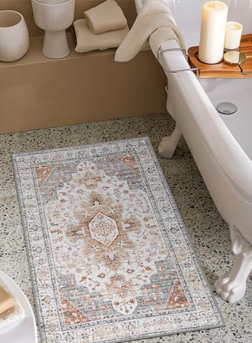 Moynesa Ultra-Thin Washable Entryway Rug 2x3 Rug, Small Kitchen Rugs for Entryway Indoor Non Slip, Vintage Throw Mat for Front Door Entrance Bathroom Laundry Room, Beige/Gold - Image 7