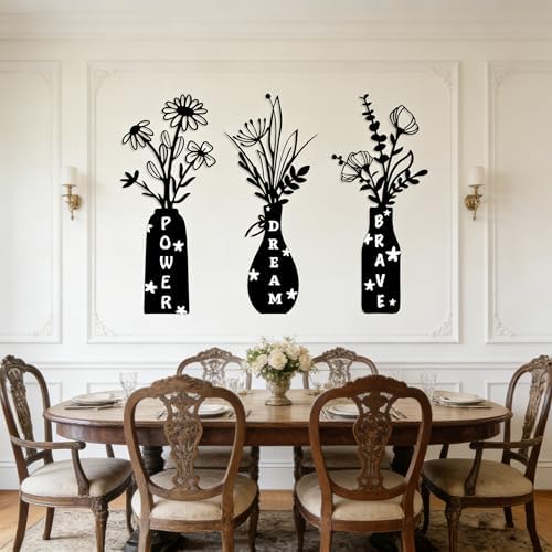 3 Pack Floral Vase Wall Decals - Power Dream Brave Inspirational Stickers, Removable Black Vinyl Wall Art for Bedroom, Living Room, Home Office, Apartment Dorm Decor - Image 3