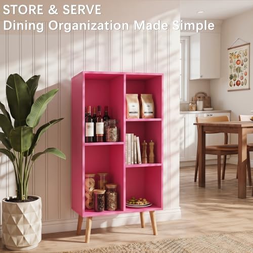 YAHARBO Small Pink Bookshelf,3 Tier Modern Kids Bookcase with Legs,5 Cube Wooden Bookshelves Storage Shelf,Book Shelves Organizer,Display Bookcases Cabinet for Room Nursery Study - Image 6