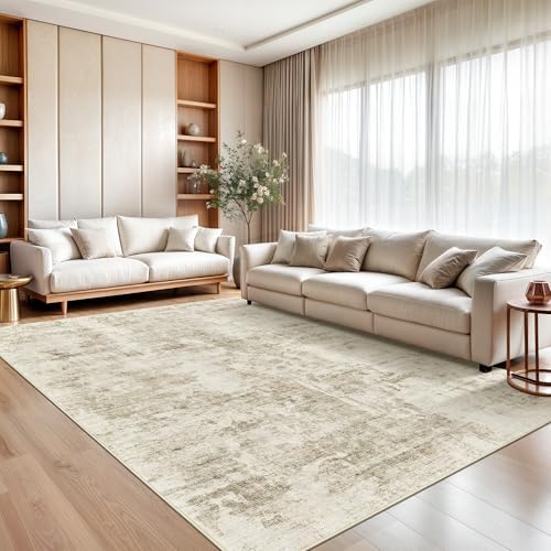 Soalmost 10x14 Area Rugs for Living Room Washable Rug Abstract Beige/Gray - Image 2
