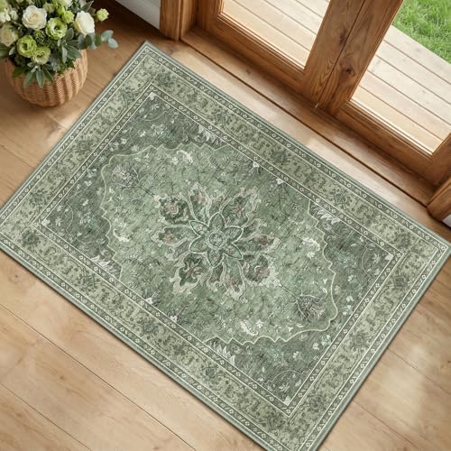 RELEANY Washable Area Rug, Small 2'x3', Green/Dark Green/Gray by RELEANY