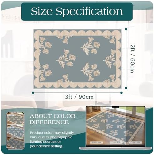Front Door Mat Indoor Outside Entrance 2x3 Blue Scalloped Entry Rug - Image 2