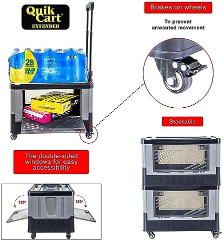 dbest Products Quik Cart Extended Collapsible Rolling Crate - Gray & Black - Image 2