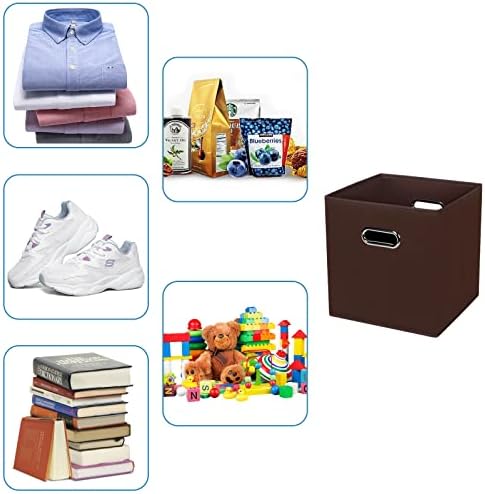 Black Fabric Cubby Storage Bins,13x13x13 Inches ,Cube Organizer Bin Foldable Storage Boxes with Dual Handles Fabric Organizer Box and collapsible Storage basket,Set of 3,Coffee - Image 3