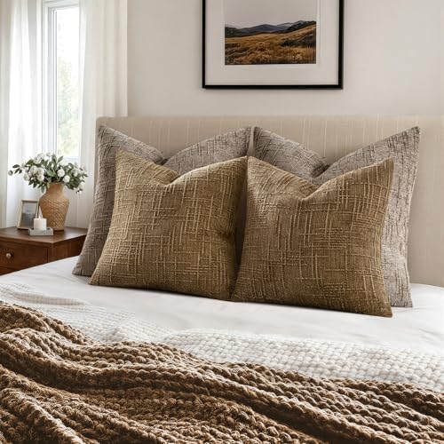 MIULEE Chenille Textured Fall Throw Pillow Covers Bronze 20x20 Set of 2 - Image 4