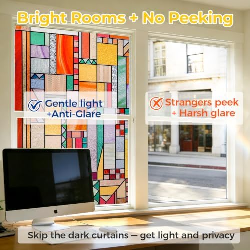 OHTMERU 3D Stained Glass Window Privacy Film Decorative Non-Adhesive - Image 2