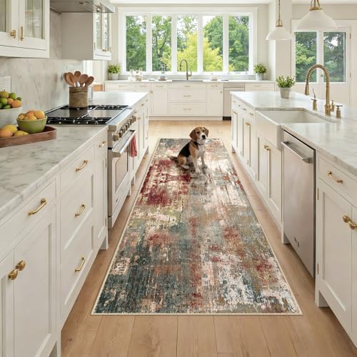 RELEANY Washable Runner 3'x8' Abstract Area Rug for Hallway Rustic Brown by RELEANY