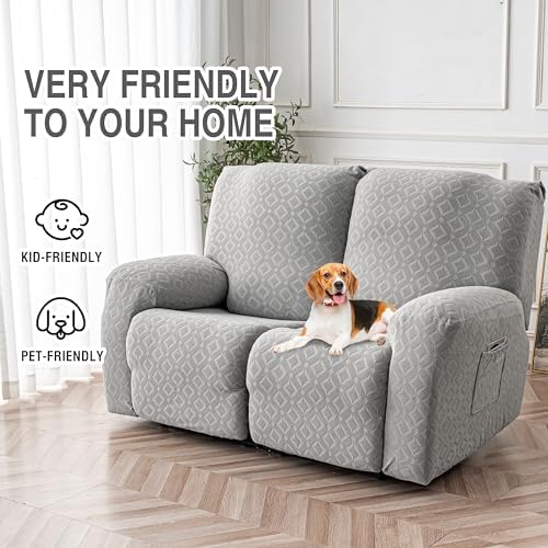 Genina Waterproof Recliner Loveseat Cover,2 Seat Couch Cover,Light Gray - Image 4
