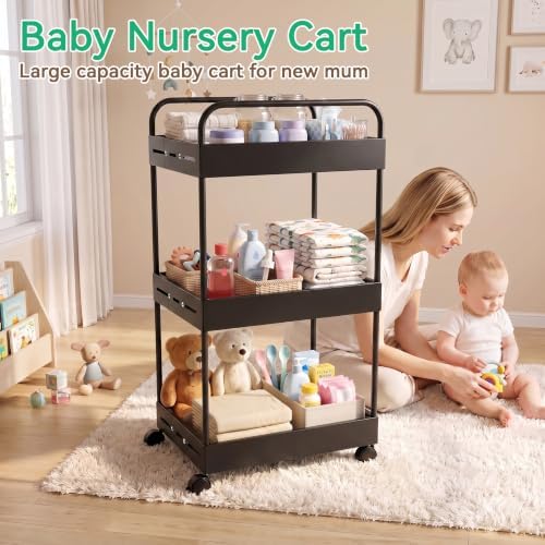 3 Tier Expandable Rolling Storage Cart, Rolling Utility Cart with Wheels - Image 3