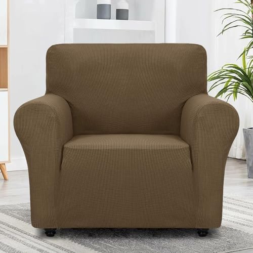 ZNSAYOTX Super Stretch Chair Slipcover Universal Sofa Chair Covers for Living Room Dogs Pet Furniture Protector Spandex Armchair Slipcovers with Anti Slip Foam Sticks (Brown, Chair) - Image 5