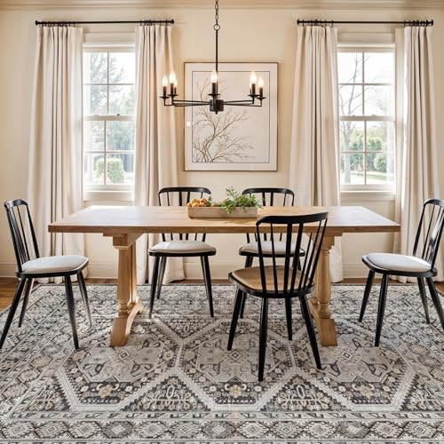 6x9 Area Rug Washable Vintage: Non Slip Living Room Carpet Black by Ksrau