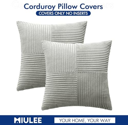 MIULEE Silver Grey Decorative Throw Pillow Covers 16x16 Inch for Couch Bed Sofa Pack of 2 Boho Farmhouse Throw Pillows Soft Cross Corduroy Patchwork Textured Cushion Cases - Image 6