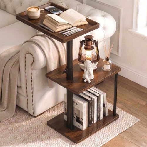 Faesun C Table End Table Adjustable Height, 360°Swivel TV Tray Table for Small Spaces, Small Nightstand for Living Room, Bedroom, Walunt by Faesun