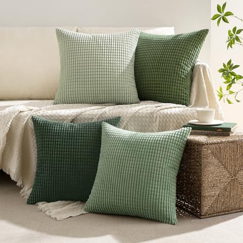 MIULEE Boho Decorative Pillow Covers 18x18 Inch Set of 4 Forest Green - Image 3