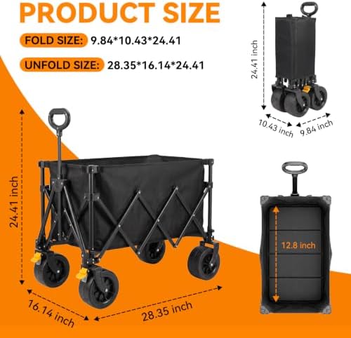 Collapsible Folding Wagon Cart, 220 LBS Heavy Duty Utility Beach Wagon with Adjustable Pull Handle, Compact Foldable Storage Cart for Beach, Camping, Grocery Shopping, Picnic & Outdoor Travel - Image 2