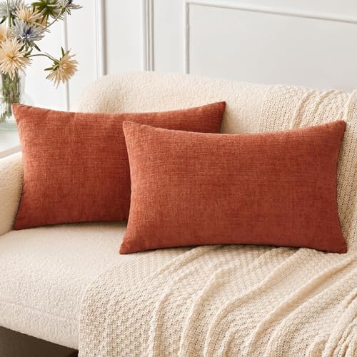 MIULEE Soft Chenille Fall Lumbar Throw Pillow Covers Burnt Orange 12x20 by MIULEE