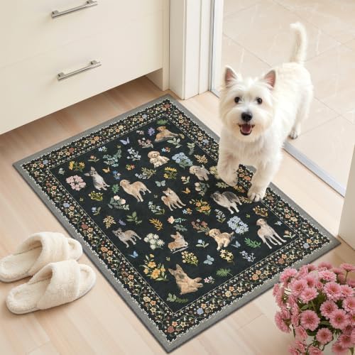 Soalmost 2x3 Dog Rugs for Entryway, Washable Door Mat Animal Soft Rug Black by Soalmost