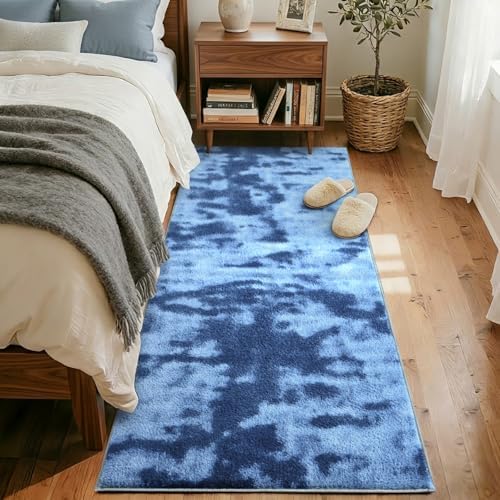 2x8 Tie-dye Teal Runner Rug Non-Slip Washable for Hallway Kitchen Bedroom - Image 2