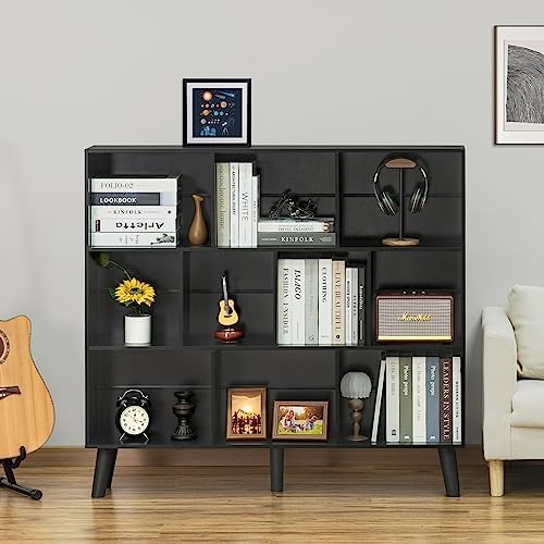 YAHARBO 10 Cube Bookshelf,3 Tier Bookcase with Legs,Black Mid-Century Modern Bookshelves,Large Free Standing Open Storage Organizer Shelf,Tall Wooden Book Case Furniture for Bedroom,Living Room,Office - Image 4