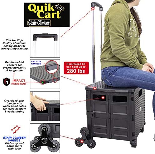 dbest Products Quik Cart Elite Stair Climber Rolling Crate - Black - Image 5