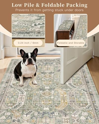 Madane Washable Runner Rug 2x6 Runners for Hallways Non Slip, Green/Gold - Image 6
