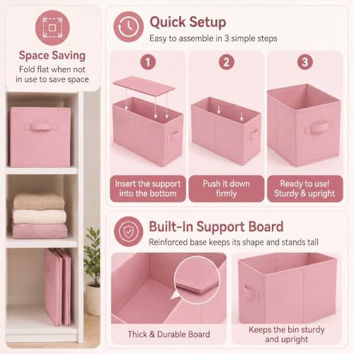 Yinder 4 Pcs Cube Storage Bin, Light Pink 14''x10''x8'' Storage Cubes - Image 4
