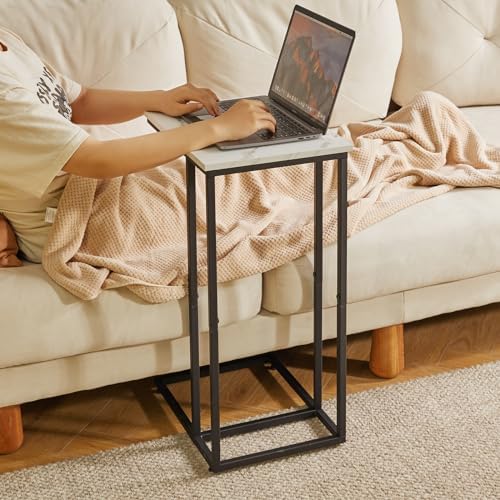 Aibiju Side Table Small End Table C Shaped, Slide Under Laptop Desk for Couch, Living Room Side Table, TV Trays for Eating on Couch, Faux Marble+Black YD-TM051B - Image 4