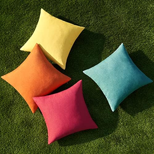 MIULEE Pack of 4 Decorative Outdoor Throw Pillow Covers Linen Waterproof Pillow Covers Summer Farmhouse Cushion Cases for Patio Garden Tent Balcony Couch Sofa 18x18 Inch Red/Turquoise - Image 4
