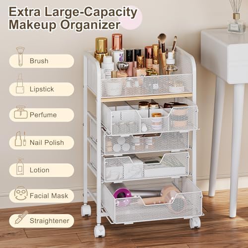 Hongtamoya Makeup Cart Organizer with 4 Drawers, Rolling Makeup Cart, White - Image 7