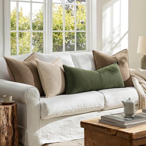 MIULEE Decorative Linen Lumbar Pillow Cover 14x36 Inch Dark Olive Green - Image 4