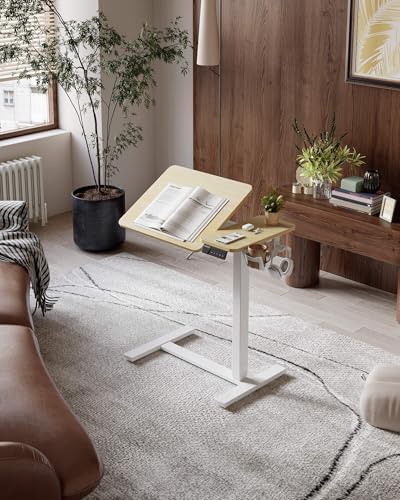 YIHAYO 24 x 16 Inches Electric Adjustable Overbed Bedside Table, Natural - Image 2