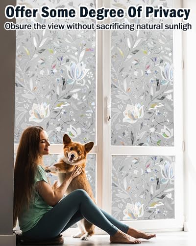 Lovepea Frosted Tulip Patterned Window Privacy Film with Installation Tools, Stained Glass Decorative Film, Removable, Peep-Proof, Static Cling (35.4 x 78.7 Inch) - Image 7
