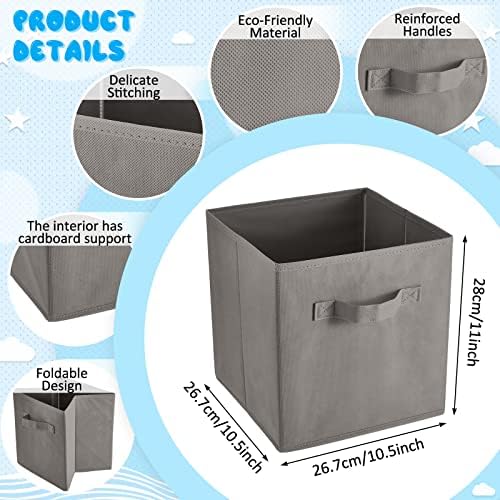 Yinder 12 Pcs Cube Storage Bin Grey 10.5''x10.5''x11'' Black Beige Storage Bins for Playroom Decor Colorful Bins for Kids Foldable Baskets for Nursery Organizer Boxes Fabric Boxes - Image 2
