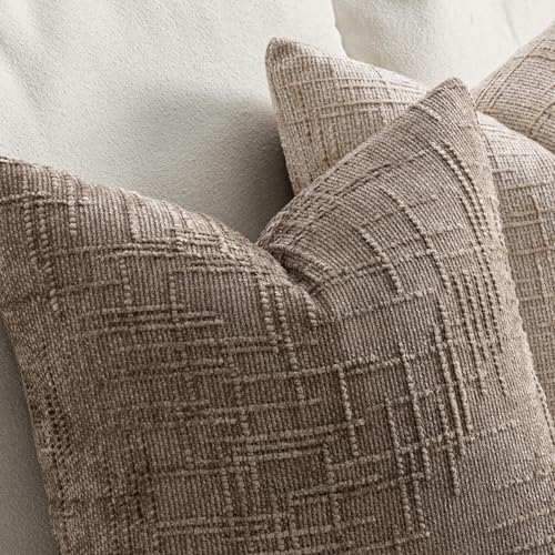 MIULEE Chenille Textured Euro Pillow Covers Taupe Grey 22x22 Set of 2 - Image 3