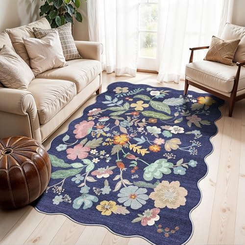 4x6 Living Room Area Rugs: Washable Boho Bedside Rug Non-Slip Floral Small Low Pile Carpet for Kitchen Bedroom Non-Shedding Floor Mat for Kids Room Office Durable Mat for High traffic Area(4x6，Purple) by HYHAOYUNLAI