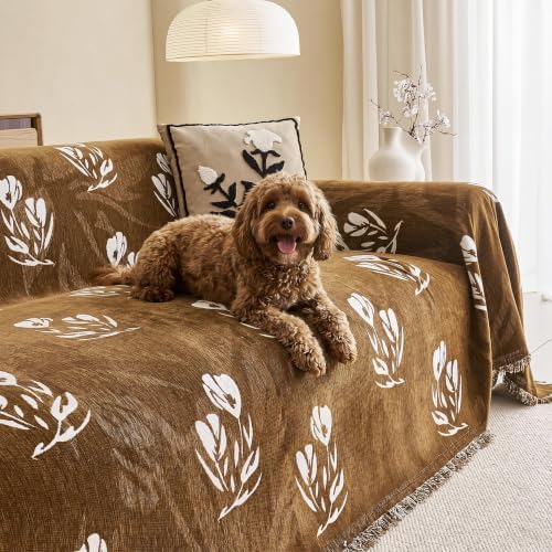 Couch Cover for Dogs Washable Sofa Cover, Sectional Couch Covers, Sofa Covers for 2 Cushion Couch, Non Slip Stripe Sofa Slipcovers Furniture Protector (Floral ‌Brown 91x118) by Unknown