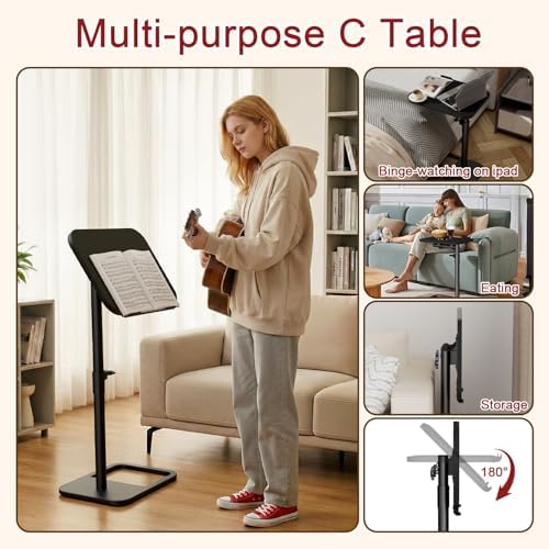 GOYLSER TV Tray Table Adjustable Height, Flip-Top, Snack Side Table with 360° Swivel and 180° Tilt, C Shaped End Table for Couch, Sofa, Dinner Eating and Recliner (Black) - Image 6