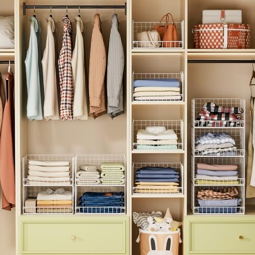 Yociyoga 4-Tier Stackable Closet Organizers and Storage Basket, Foldable Closet Shelf Organizer System, Space-Saving Clothes Storage Drawer Organizer for Wardrobe, White (Patent 30022416) - Image 6