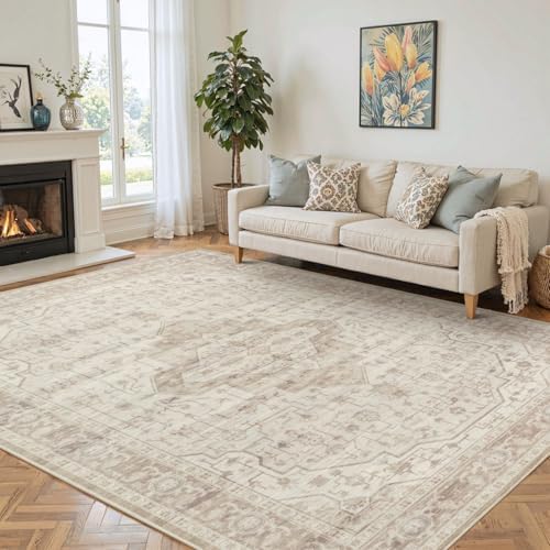 Rugxara 6x9 Washable Area Rug for Living Room, Vintage Neutral Rug by Rugxara
