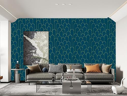 Yasinet Peel and Stick Wallpaper Stripe Removable Blue Contact Paper Blue/Gold Geometric Self Adhesive Decorative for Wall Countertop Cabinet Furniture Vinyl Film 17.3''x393.7'' - Image 4