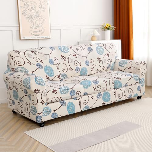 SearchI Stretch Sofa Cover Printed Couch Cover, Floral Pattern 4 Pieces Sofa Slipcover with 3 Separate Cushion Cover, Washable Furniture Protector for Living Room(Sofa, Ball Flower) - Image 2