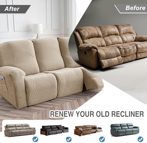 Gennia Waterproof Recliner Sofa Cover,3 Seat Couch Cover,Khaki - Image 6