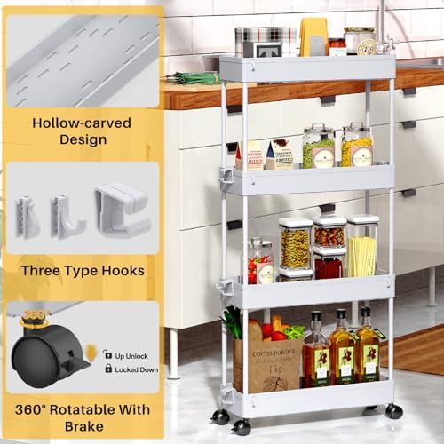 SPACEKEEPER Slim Rolling Storage Cart, 4 Tier Bathroom Cart Organizer, Gray - Image 2