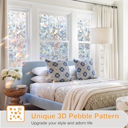 Rainbow Window Privacy Film Decorative, Static Cling Stained Glass Windows Tint for Home, 3D Decals Window Clings for Glass Windows, Suncatcher Cover Stickers(Transparent, 17.5" x 118.1") - Image 2