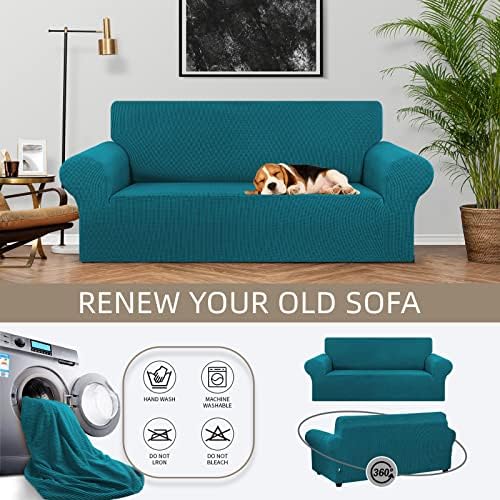 KEKUOU Stretch Loveseat Couch Cover, 2 Cushion Couch Slipcover,Peacock Blue - Image 3